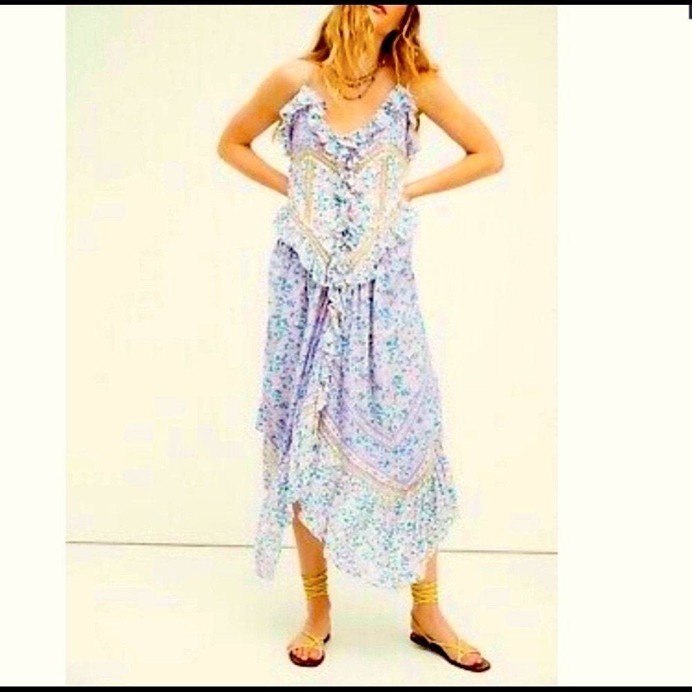 🆕 FP Canyon Moon Free People Handcrafted Bali Asymmetrical Midi Dress Small
